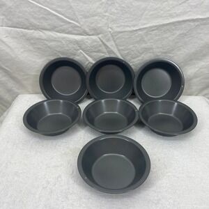 Set of 7 Non-Stick 5-Inch Mini Pie Pans Round Dark Gray Carbon Steel Tart Tins